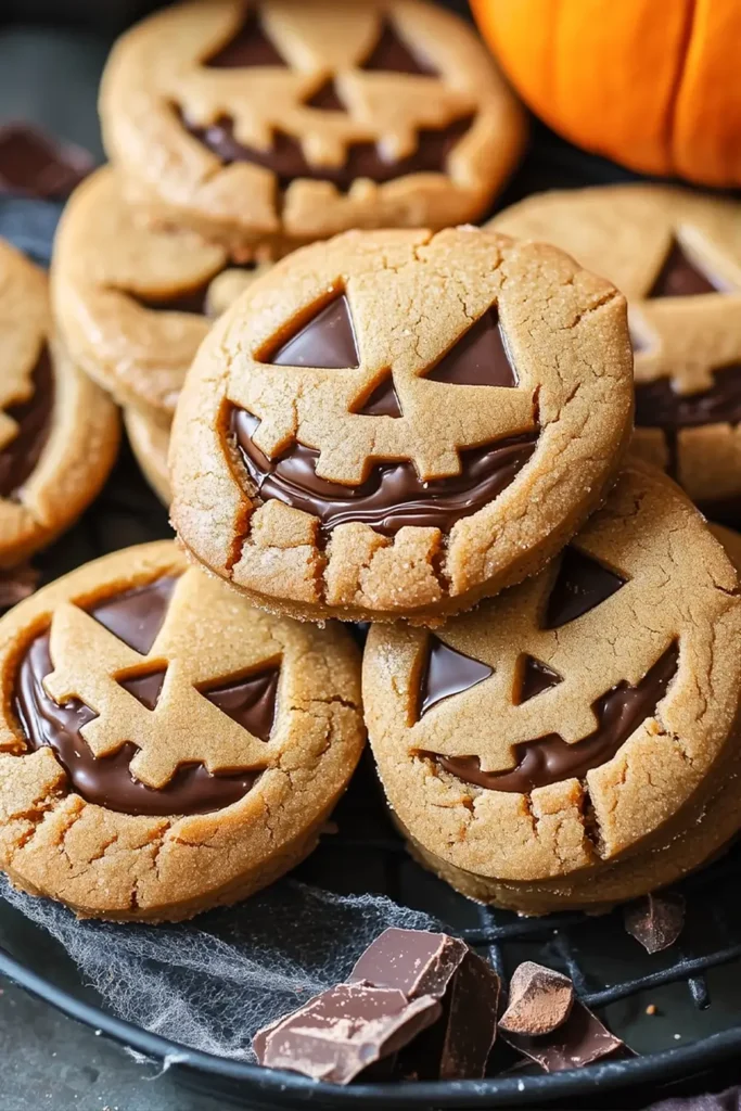 Milk Chocolate Stuffed Jack-O'-Lantern Cookies