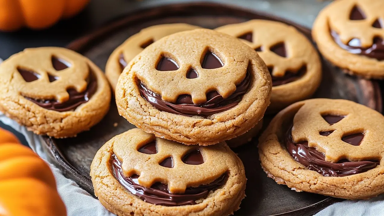 Milk Chocolate Stuffed Jack-O'-Lantern Cookies