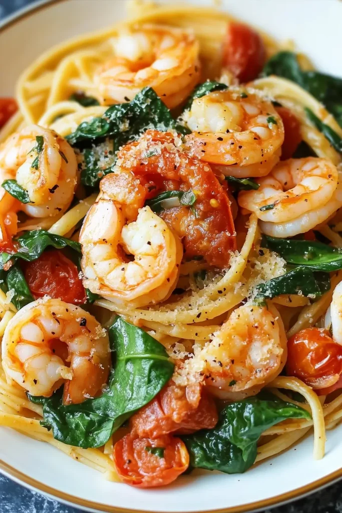 Tomato Spinach Shrimp Pasta