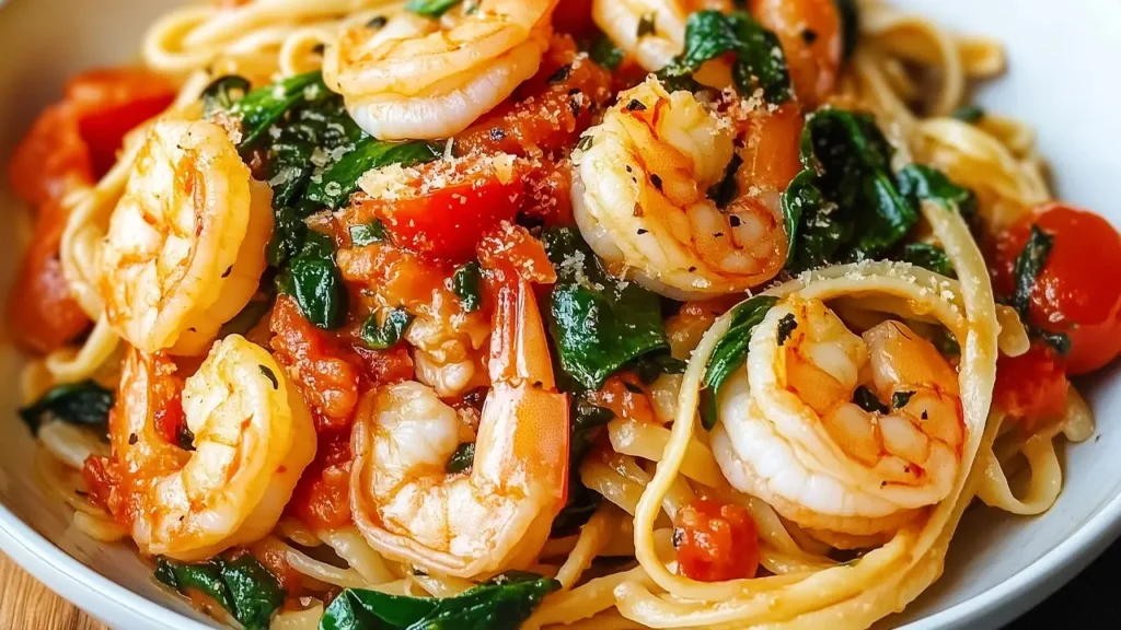 Tomato Spinach Shrimp Pasta