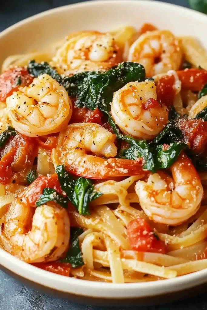 Tomato Spinach Shrimp Pasta